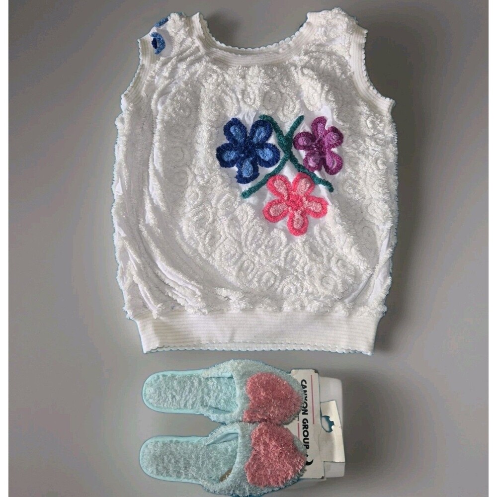 Vintage Damze Chenille Tank Top XL + Canyon Group Slippers L NWT Made in USA
